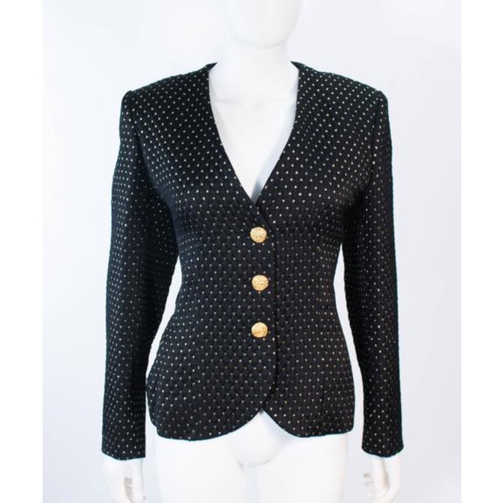 Yves Saint Laurent Vintage Quilted Black & Gold Blazer Size 44 US 12 - Picture 1 of 12